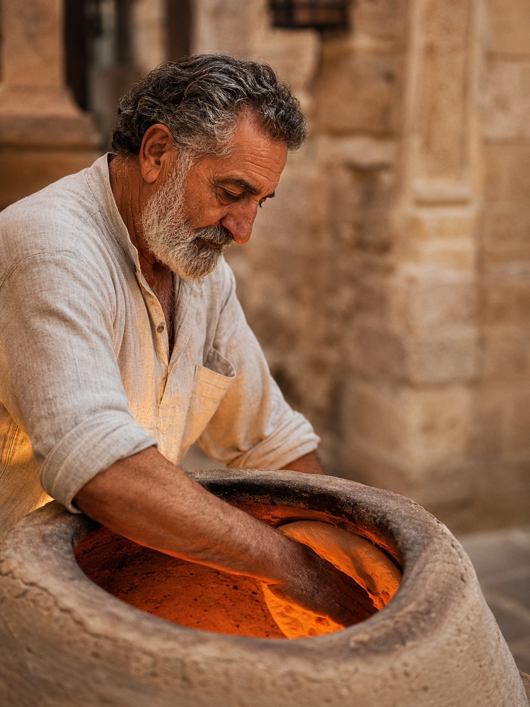 The chef working at the tandır oven